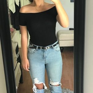 ASOS: Black Off Shoulder Scoop Neck Black Shirt